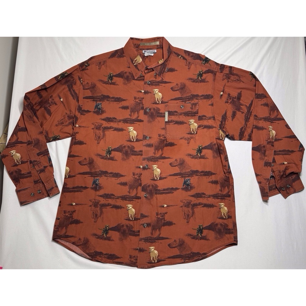 Columbia Sportswear River‎ Lodge Dogs Hunting Camper Style Shirt Mens Size Large